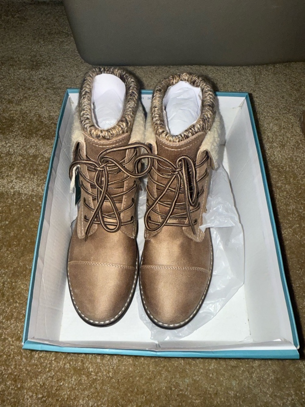 Cliffs by WHITE MOUNTAIN Taupe Lace-Up Faux Fur Ankle Boots